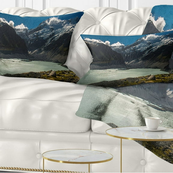 Designart Frosty Mountains Over Blue Lake - Landscape Printed Throw Pillow - 12x20
