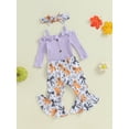 thumbnail image 3 of Infant Baby Girls Halloween Outfits Long Sleeve Bow Cami Romper Pumpkin Flare Pants Set Hairband Cute Fall Clothes, 3 of 8