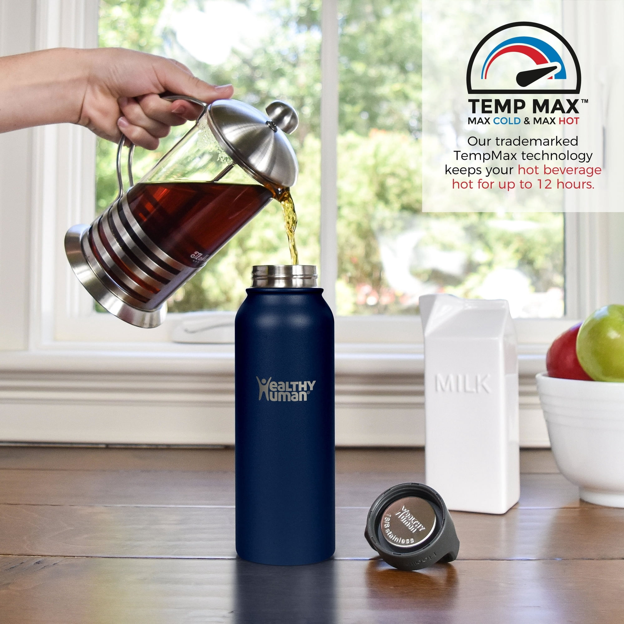 Healthy Human Stainless Steel Water Bottle (Navy Blue, 21 oz/ 621 ML)