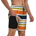 thumbnail image 3 of Haiem Colorful Pastel Stripes Mens Swim Trunks with Compression Liner 2 in 1 Swimming Shorts Stretch Swimwear Quick Dry,Board Shorts-Medium, 3 of 9