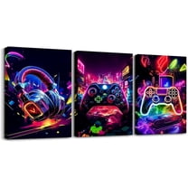 Hieng Gamer Canvas Wall Art for Living Room Red and Black Picture Wall Decor Gaming Ombre Office Wall Decorations Artwork Posters Geometry Square Wall Painting（Only canvas）