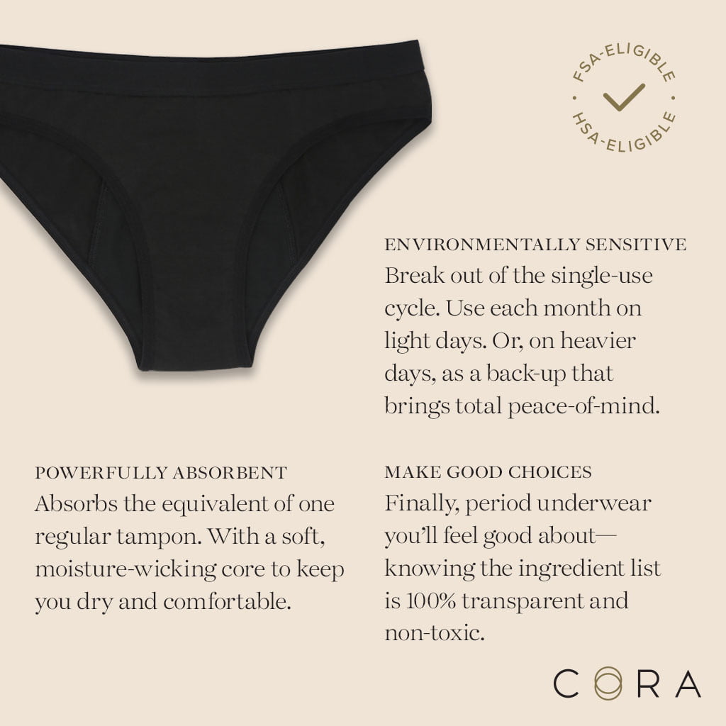 Cora Female Period Underwear, Black, Oeko Tex Certified Material, L
