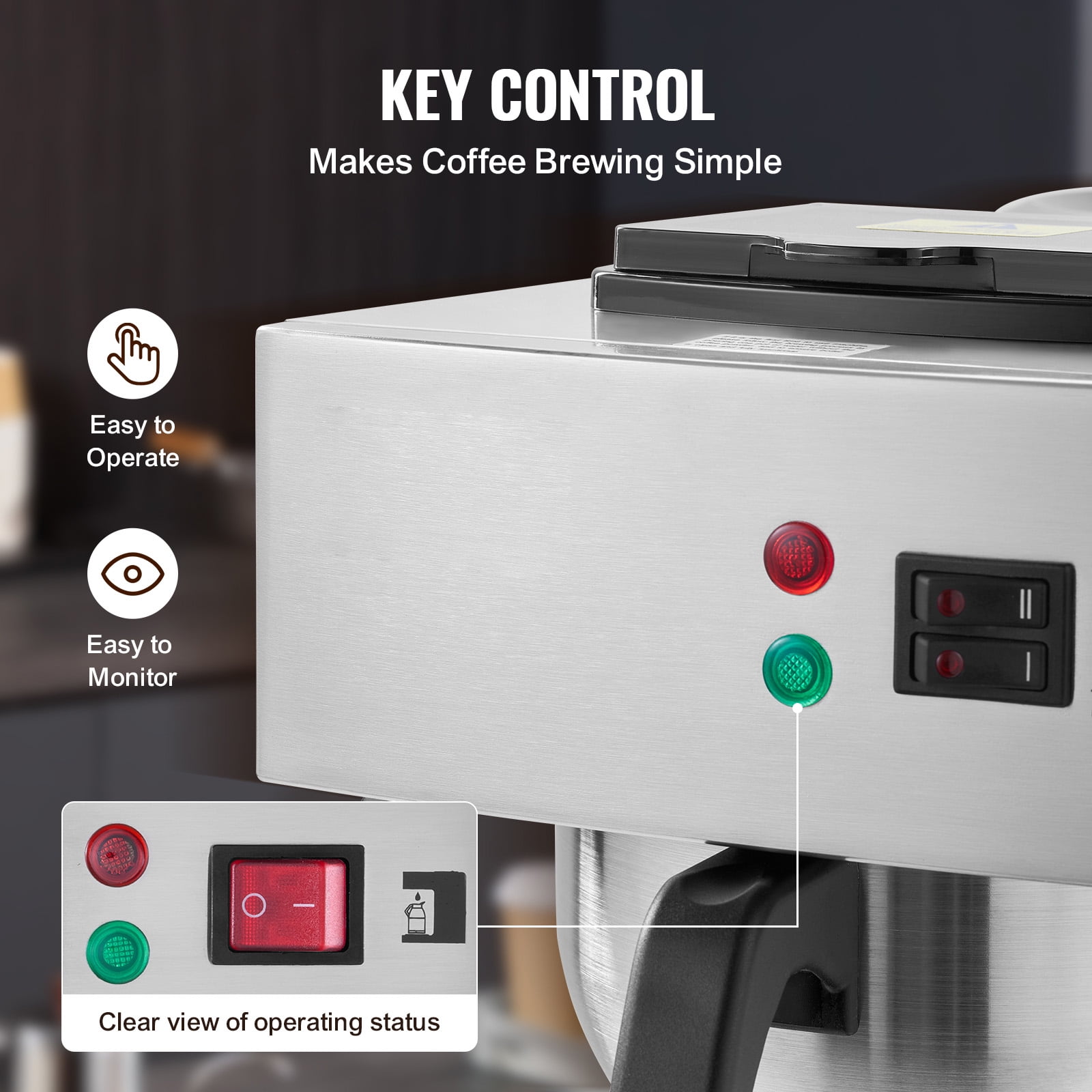 KFFKFF 12-Cup Industrial Coffee Brewer, Coffee Making Device with Insulated Jug for Temperature Retention, Stainless Steel Manual Coffee Maker for Eateries, Workplaces, Coffee Shops