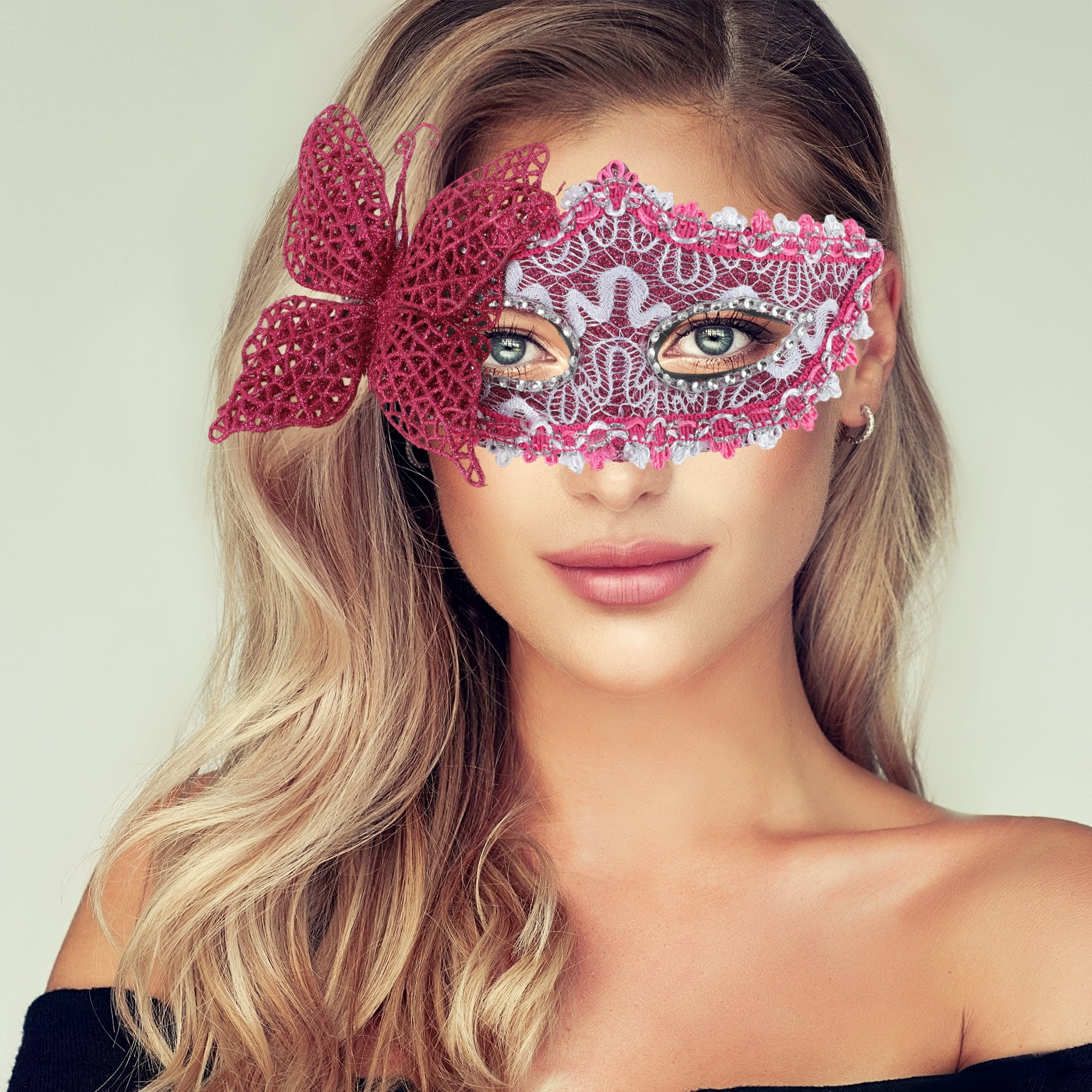 Unique Bargains Elegant 3D Butterfly Half Face Party Mask Rose Red