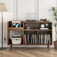 thumbnail image 5 of LUCKYELF Record Player Stand with Storage, Record Storage Cabinet, Wood Turntable Stand for Living Room Bedroom, Walnut Color, 5 of 7
