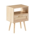 thumbnail image 5 of GZXS Boho Rattan Bedside Table with Storage Drawer & Open Shelf, 2-Tier Nightstand with Solid Wood Legs, for Bedroom, Living Room, Apartment (Natural), 5 of 9