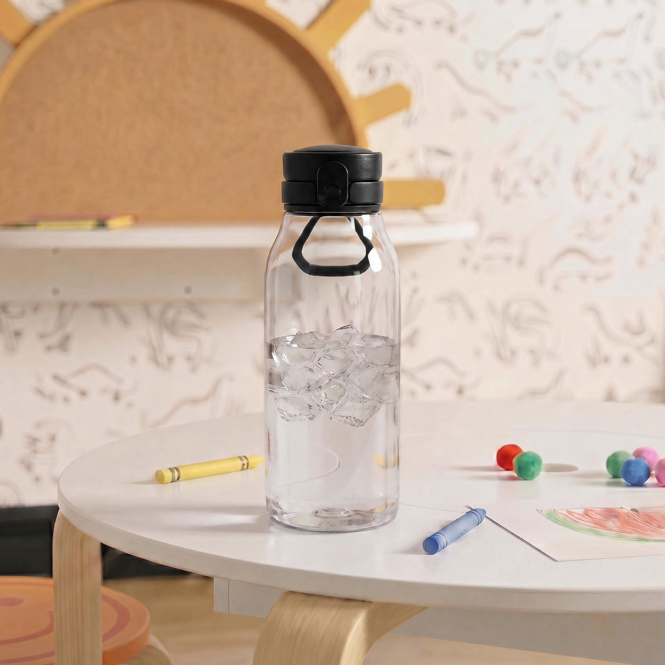 Mainstays Kids 16 oz Black and Clear Plastic Water Bottle with Flip-Top Chug Lid