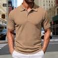 thumbnail image 2 of Telankuip Checkered Pattern Polo Shirts for Men Summer Breathable Casual Work Top with Classic Collar Solid Color Loose Comfy for Business Leisure Wear Khaki XXXL, 2 of 7