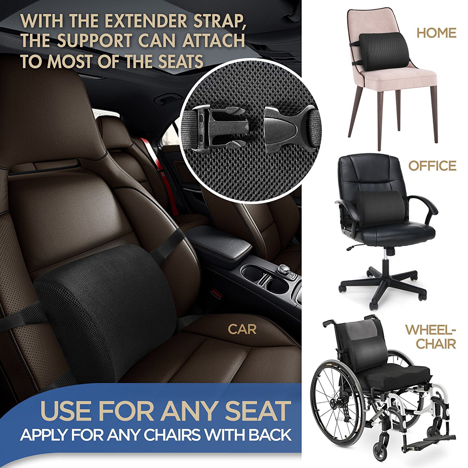 Office Chair and Wheelchair Hip Big Hippo Orthopedic Seat Cushion and Lumbar Support Pillow for Car Coccyx & Sciatica Pain Relief Tailbone Truck Idea for Lower Back 