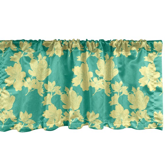 Ambesonne Floral Window Valance, Botanical Fantasy Pattern of Summer Tone Flowers in Full Blossom, Curtain Valance for Kitchen Bedroom Decor with Rod Pocket, 54" X 18", Sea Green Pale Yellow