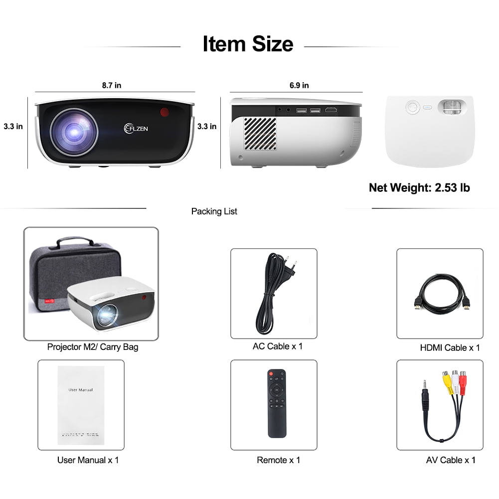 Video Projector WiFi 1080P 4000lm 10000:1 Wireless Screen Mirroring/Casting 200in Max 16:9 with Carry Bag