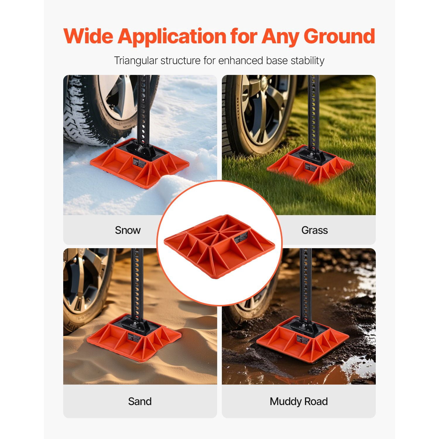 Off-Road Recovery Gear 7000LB Heavy Duty Jack Stand Base, 11.6x11.6 Inches with Integrated Handle Storage, Fits Most High Lift Farm Jacks, Stabilizer Plate - Vivid Red
