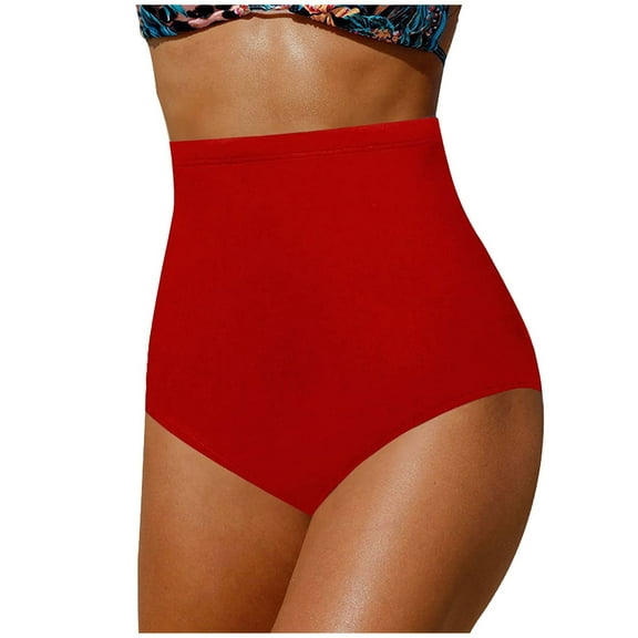 Siilsaa Women's High Waisted Swimsuit Bikini Bottoms Tummy Control Tankini Bottoms Swim Shorts Plus Size Red,2XL
