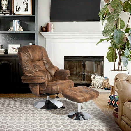 

Gardenry Vintage Leather Air Swiveling Recliner Chrome Base with Cover and Matching vintage brown