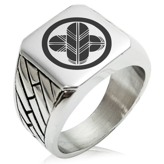 Stainless Steel Asano Samurai Crest Geometric Pattern Biker Style Polished Ring