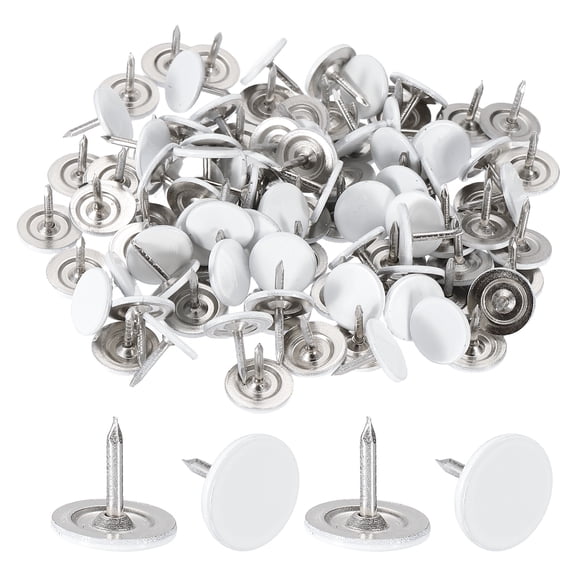 100Pcs Thumb Tacks, 7/16"x3/8" Flat Head Upholstery Push Pins, White