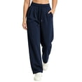 thumbnail image 2 of QSXADF Women's Casual Straight Leg Pants Drawstring Pants Drawstring Solid Sweatpants with Elastic Waist and Pockets for Home Lounging Days Women's Pants, 2 of 5