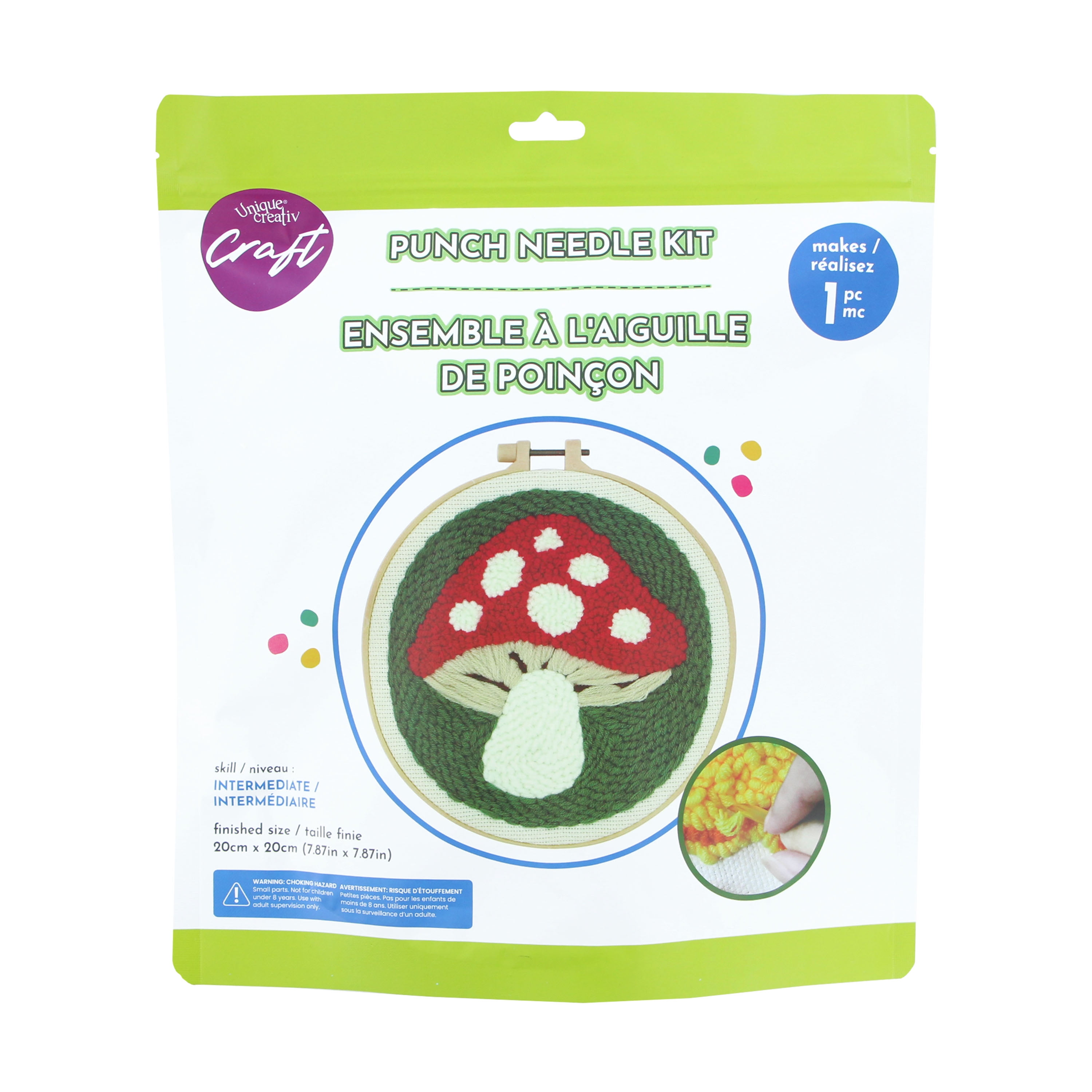 UNIQUE CREATIV CRAFT Punch Needle Kit – Mushroom, 1 pc, Age 8+, Intermediate, 20×20 cm