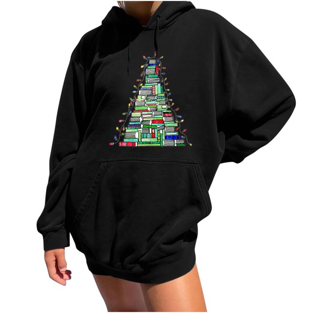 Sudadera estampada con capucha retro de manga larga suelta de Navidad para mujer con mangas caídas en los hombros Pompotops gfhjh12808