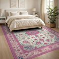 thumbnail image 3 of ODIKA 8'x10' Pink Boho Scroll Mirrored Ornate Damask Border Trellis Vintage Washable Area Rug None for Dining Room, Large Office, Lounge, Non-Slip Chair-Friendly Mat, 3 of 7