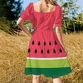 thumbnail image 4 of Coral Pink Green Summer Watermelon Fruit Stripes Sleeveless Dress summer clothes for women Elegant gown, 4 of 7