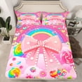 thumbnail image 2 of Manfei Kawaii Bowtie Bow Twin Sheet Sets,Colorful Fairy Tale Twin Fitted Sheet,Cartoon Daisy Candy Pattern Flat Sheet For Girl Kids,Breathable Home Decor,3pcs, 2 of 7
