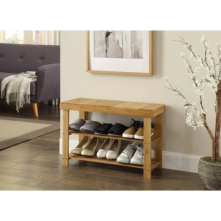 Ktaxon 2 Tier Hallway Shoe Bench Entryway Storage Natural Solid Bamboo Organizer