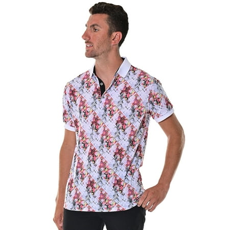 Bohio Men's Polo Shirt Short Sleeve Modern Pattern Golf Black/Red -MKT1560