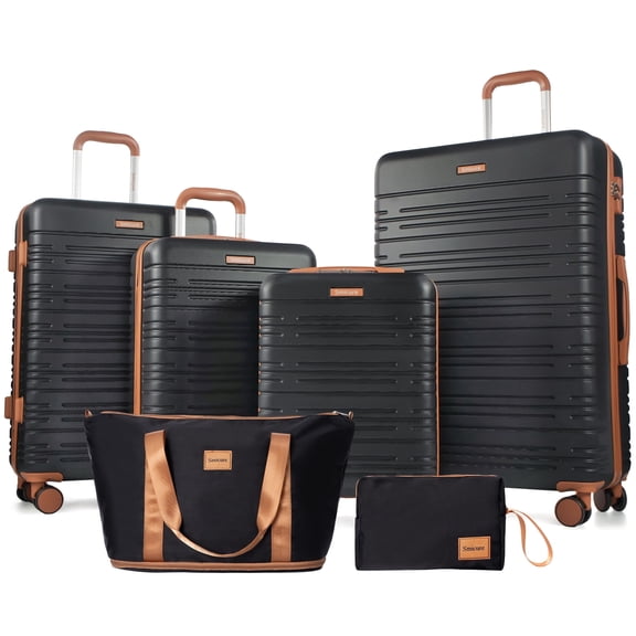 Hardside Luggage Sets 6 Piece, Hardshell Suitcase with TSA Lock Spinner Wheel and Travel Duffle Bag.Black