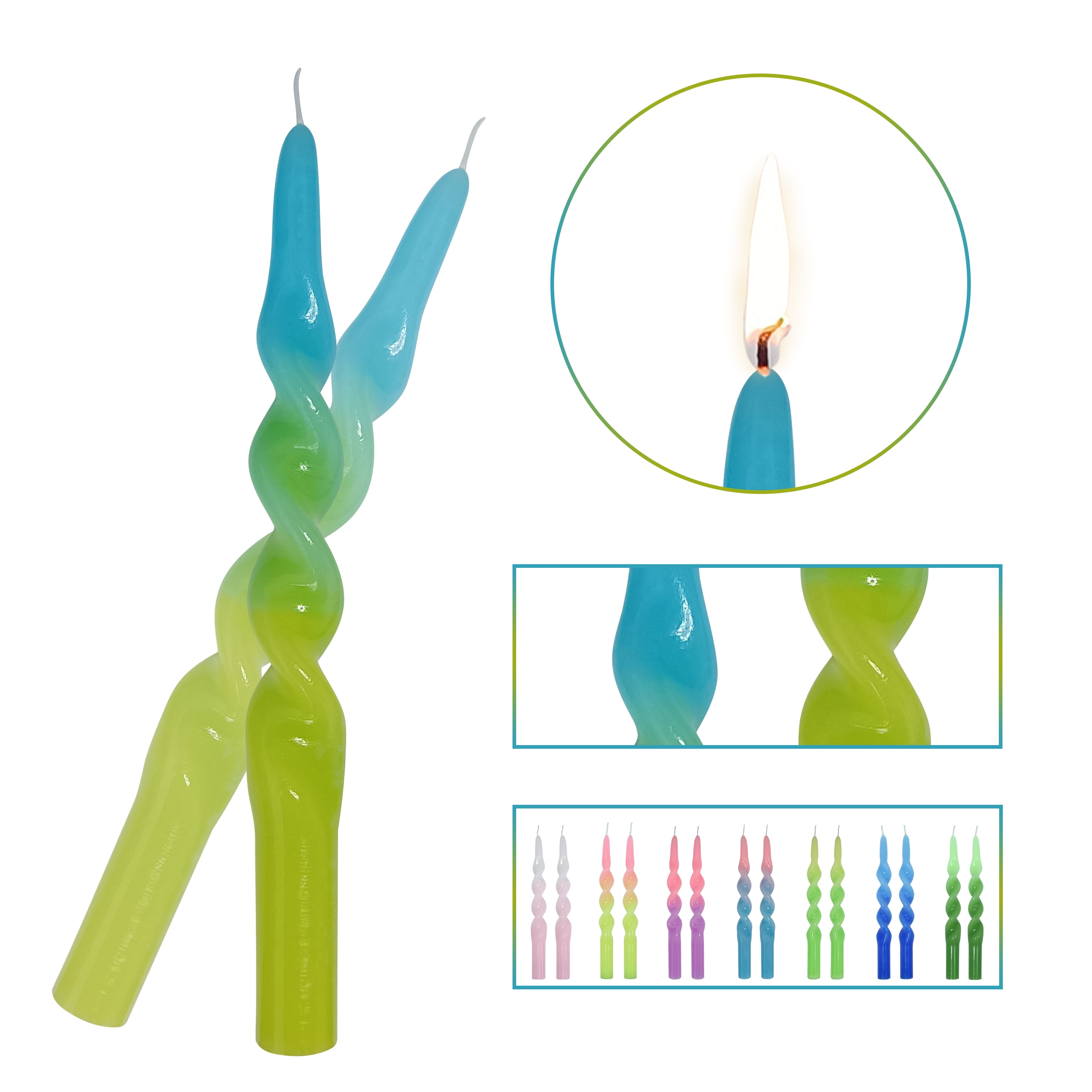 FCMSHAMD 10 inch Blue Green Spiral Taper Candles Sticks for Dinner Home