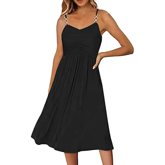 SMihono Robes d'Été Bohémiennes Femmes Grande Taille Mode Femmes Décontracté Col en V Robes Unies Été Sans Manches Robe Pull