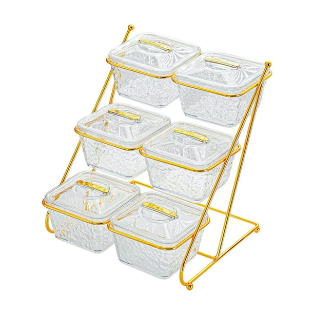 Bandeja para servir aperitivos con 6 rejillas y bandeja para servir aperitivos con bandeja y expositor. claro