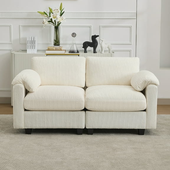 67'' Modular Loveseat Sofa, Deep Seat Cloud Couch for Living Room, Modern Corduroy 2-Seater Sofa with Armrest Pillows, Extra Comfortable, Beige
