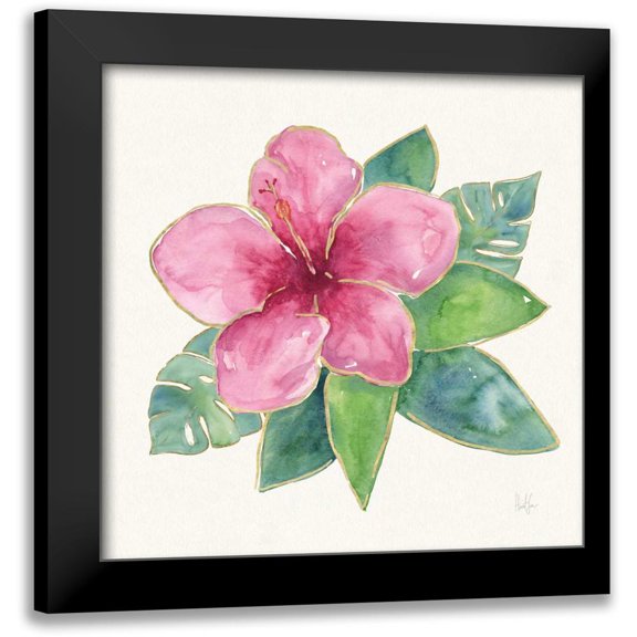 Sussman, Harriet 12x12 Black Modern Framed Museum Art Print Titled - Tropical Fun Flowers III with Gold