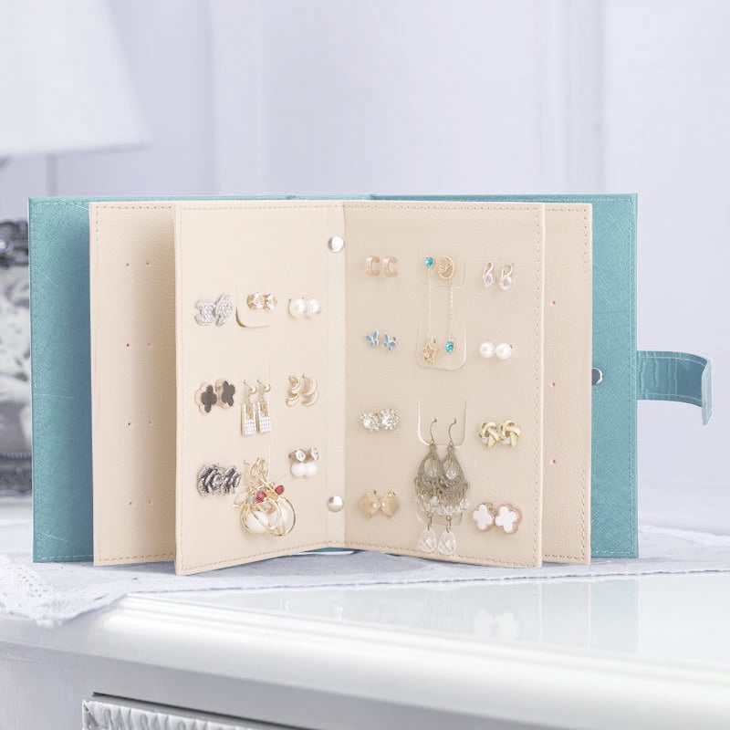 Large Little Book Of Earrings Aqua Teal Blue 4 Page Jewellery Box Travel Storage 