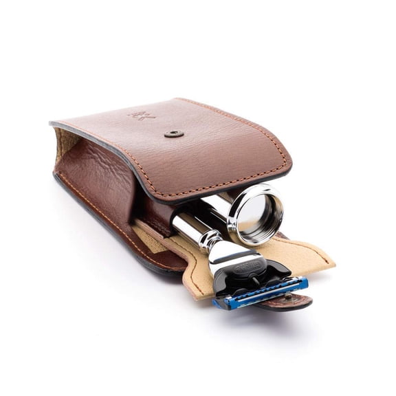 MÜHLE Travel Florentine Leather Silvertip Fibre 5-Blade Razor Luxury Shaving Kit