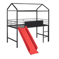 thumbnail image 6 of Tcbosik House Shaped Loft Bed with Slide and Blackboard, Twin Size Metal Bed Frame with Ladder and Guardrail, Space Saving, Black & Red, 6 of 9