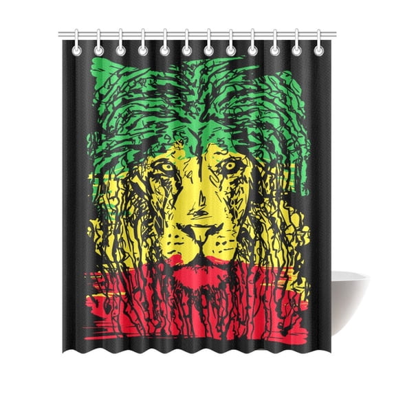 MKHERT Reggae Rasta Lion Head Polyester Fabric Bathroom Shower Curtain 66x72 inch