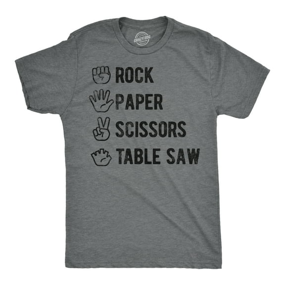 Mens Funny T Shirts Rock Paper Scissors Table Saw Sarcastic Novelty Tee for Men Graphic Tees