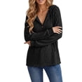 thumbnail image 6 of Knitted Tops for Women Zaewscy Knitted V-neck Long-sleeve Pullover Hoodie With Drawstring And Buttons Casual Style Black L, 6 of 8