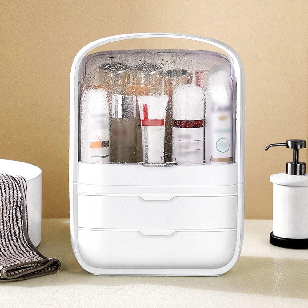 Resenkos Modern Makeup Storage, Makeup Organizer and Storage Cosmetics Organizer Box for Countertop with Lid & Drawers, White Resenkos Modern Makeup Storage, Makeup Organizer and Storage Cosmetics Organizer Box for Countertop with Lid & Drawers, White