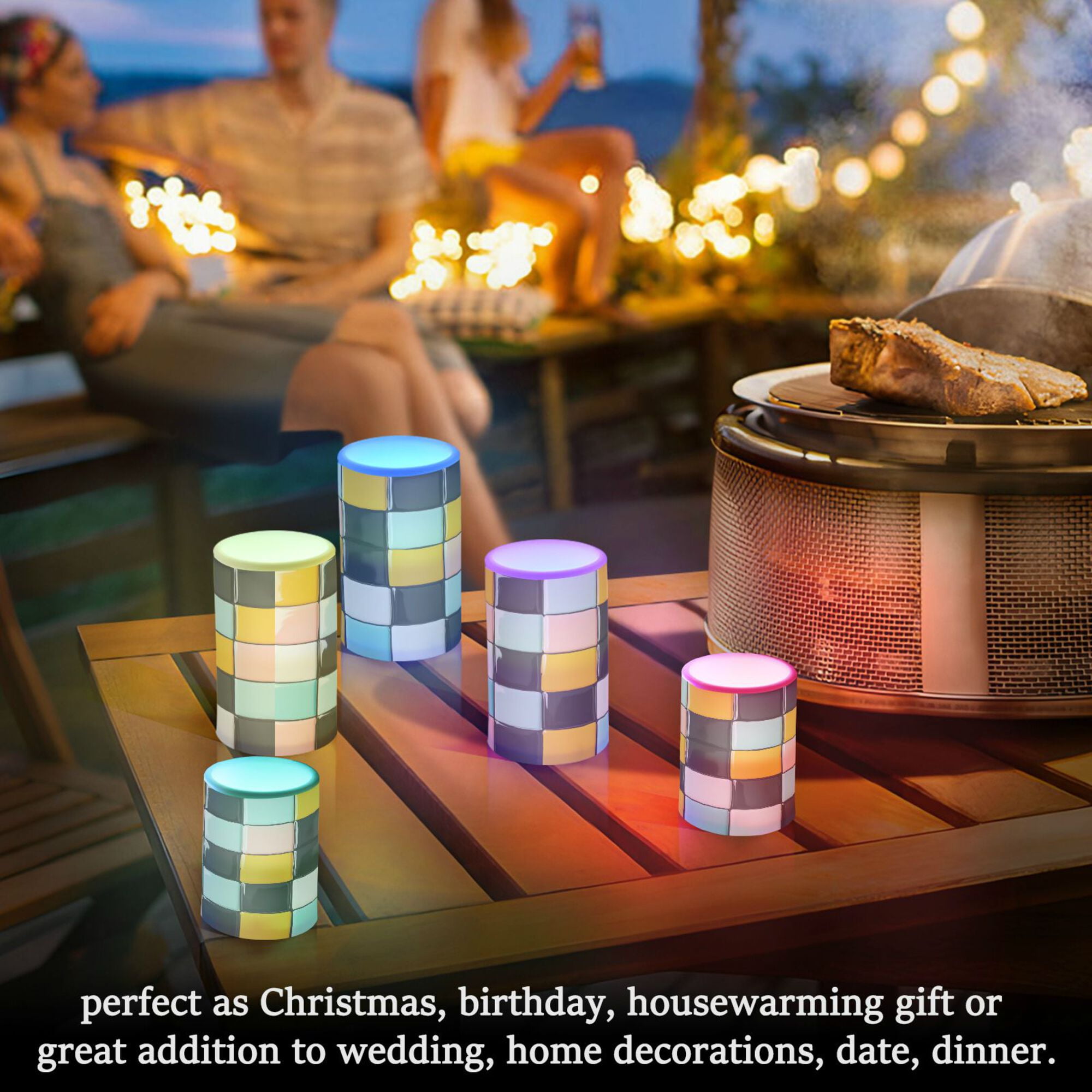 Yayeee Flameless Candles with Remote Flickering Battery Operated Multi Color Changing, Yellow Checkered Pattern