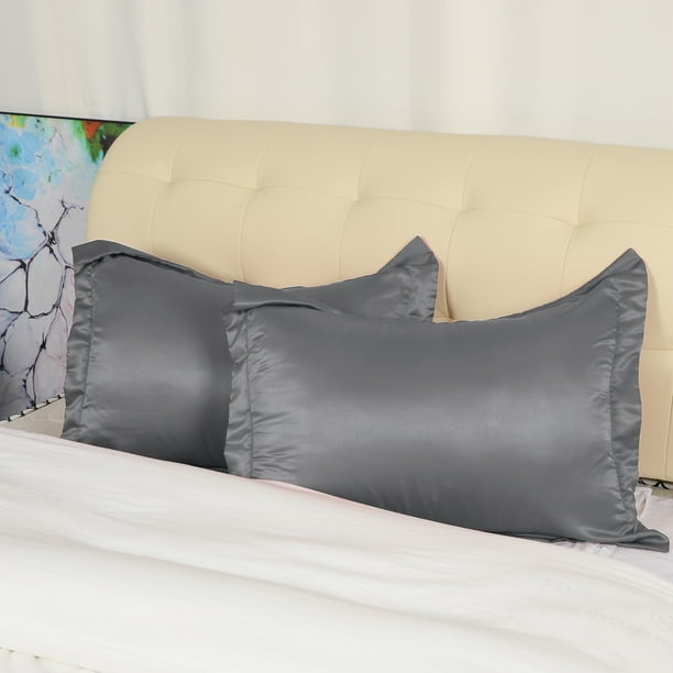 PiccoCasa 2pcs Silky Satin King Size Pillow Shams, 20x36 inch Deep Grey
