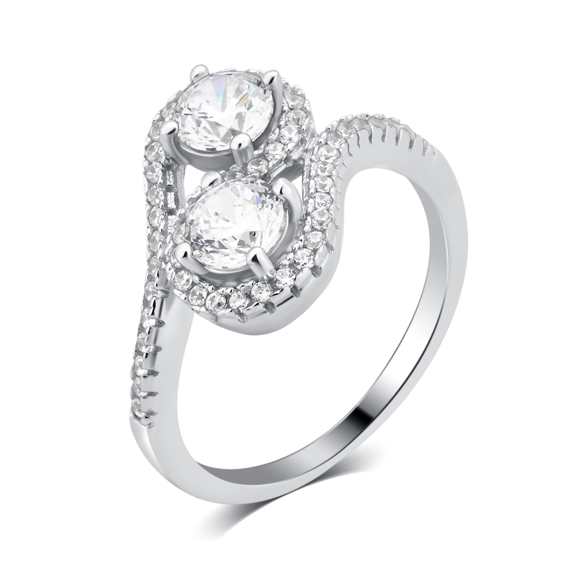 Arista 2 1/4 Carat T.W Cubic Zirconia Women's Two Stone Engagement Ring in Sterling Silver