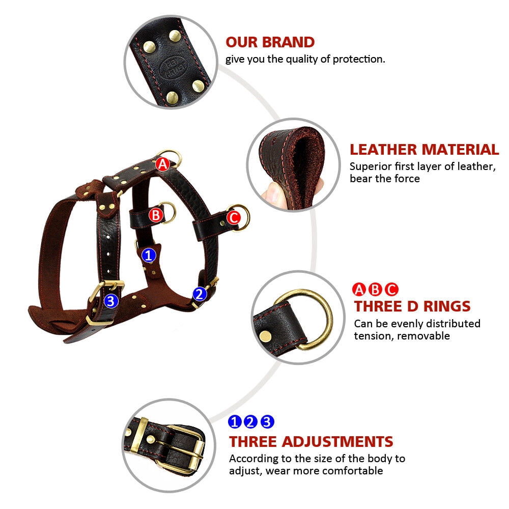 Didog Real Genuine Leather No Pull Pet Dog Harnesses Heavy Duty Adjustable for Large Breeds Pitbull Rottweiler Labrador