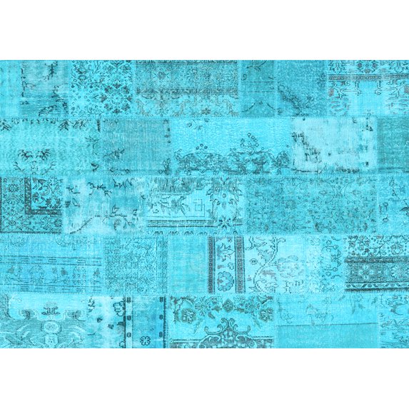 Ahgly Company Indoor Rectangle Patchwork Light Blue Transitional Area Rugs, 2' x 4'