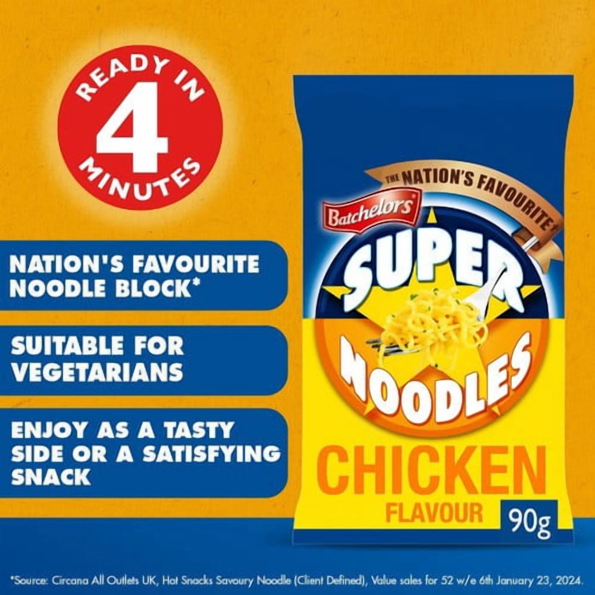 Batchelors Super Noodles Southern Fried Chicken Flavour Instant Noodles 90g, British Import (Pack of 3)