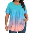 thumbnail image 2 of FcBaudy Hauts pour Femmes, Chemisiers et Chemises à Manches Courtes à Col Rond Mode T-Shirt Imprimé pour Femmes Grande Taille à Manches Courtes à Col Rond Blouse Plissée Ample Décontractée et Confortable Hauts Femmes Hauts en Polyester, 2 of 5
