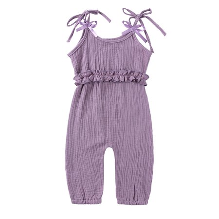 

Girls Infant Summer Jumpsuit Spaghetti Strap Cotton Ruffles Kids Pants Lace-up Solid Bowknot Decoration Jumpsuit
