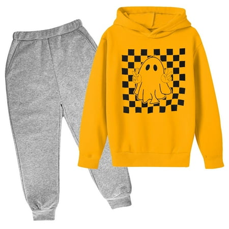 

Spazoro Toddler Girls Pullover Hoodie and Jogger Clothing Set Elastic Waist Sweatpants Cute Print Fall Winter 2PC Outfit Sets for Kids Girls Orange